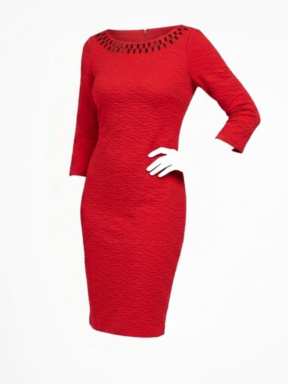 Taylor Red Textured Sheath Dress with Cutout Neckline